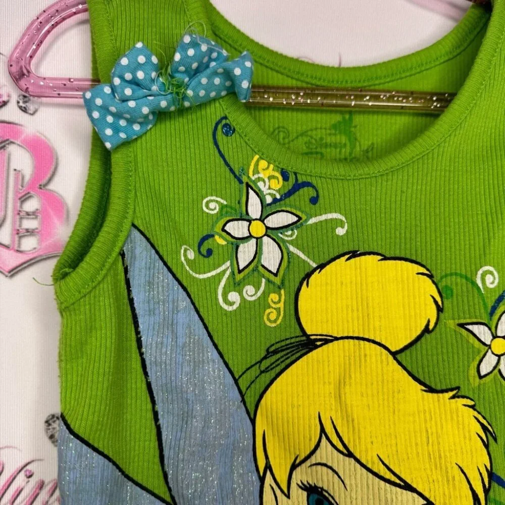 Disney tinkerbell tank top ruffle frill bottom sparkly decal fairy sweet y2k